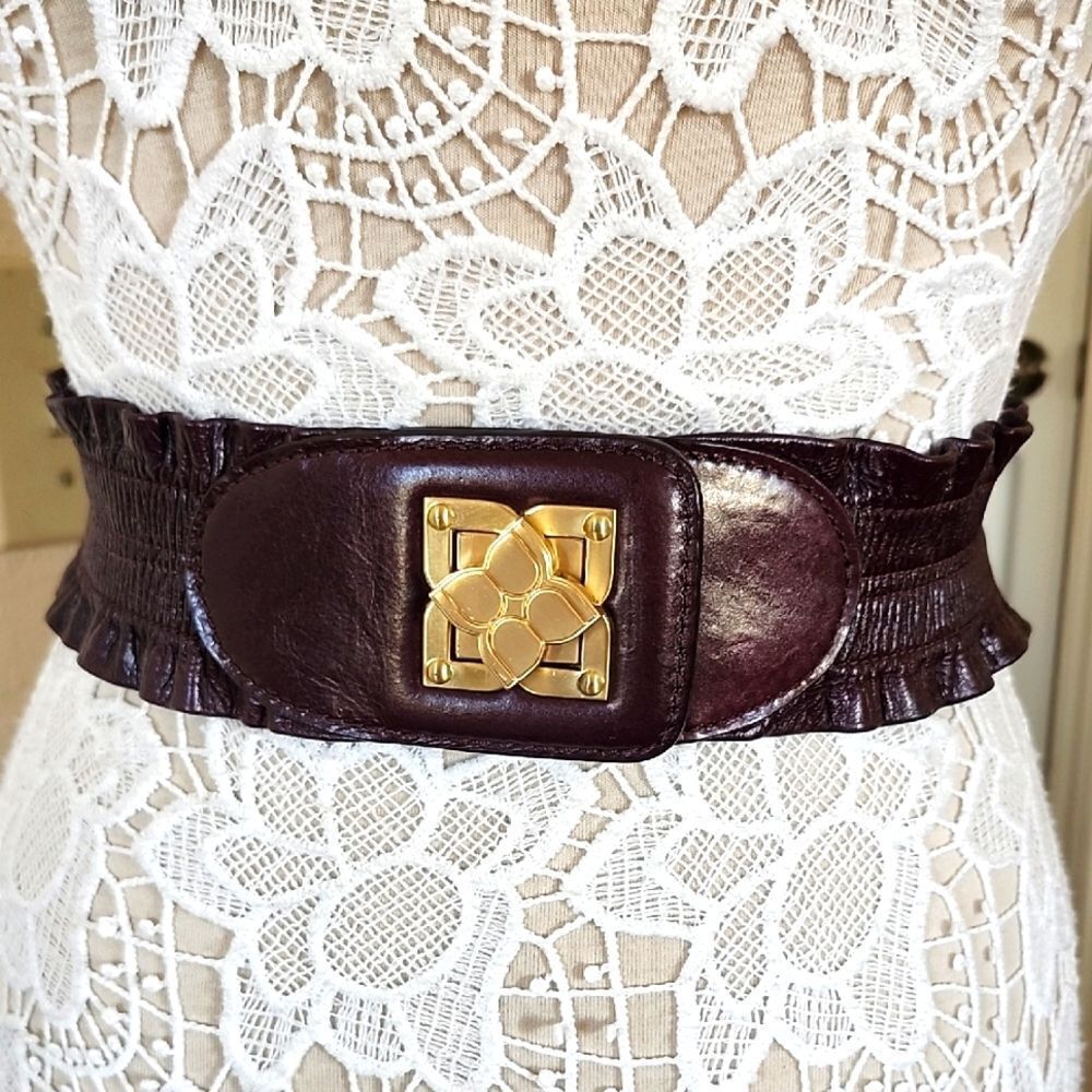BCBGMAXAZRIA Leather Boho Eclectic Statement Dopamine Belt‎ Size XS